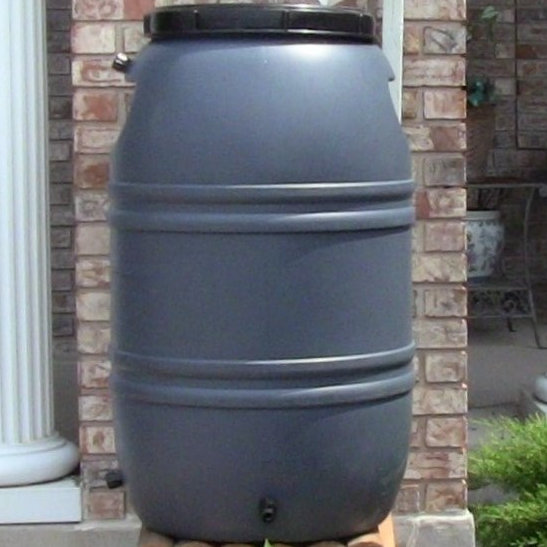 gray rain barrel